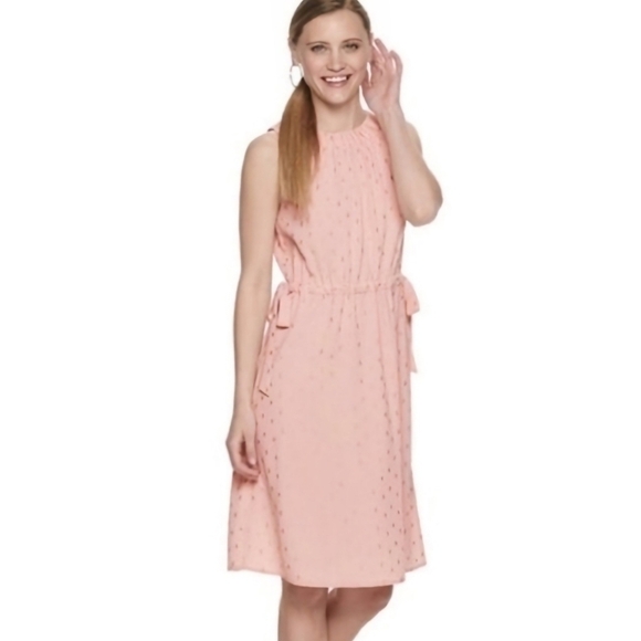 JUICY COUTURE Dress Midi Pink Gold Peachskin Foiled Cinched Halter Medium Sz XS - Picture 1 of 12